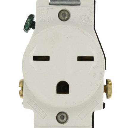 Leviton 5029-W 15-Amp, 250-Volt, Narrow Body Single Receptacle, Straight Blade, Commercial Grade, Grounding, White