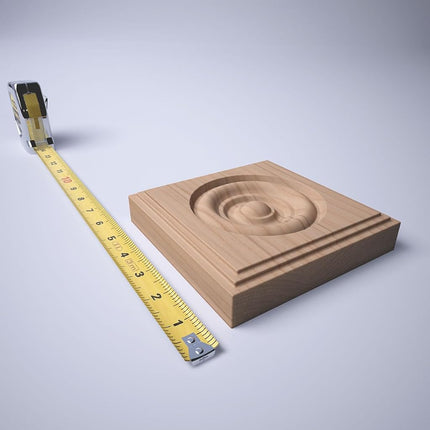 5 1/2"W x 5 1/2"H x 1 1/8"P Americraft Solid Hardwood Stain Grade Square Rosette with Center Bullseye with Decorative Edge, Alder