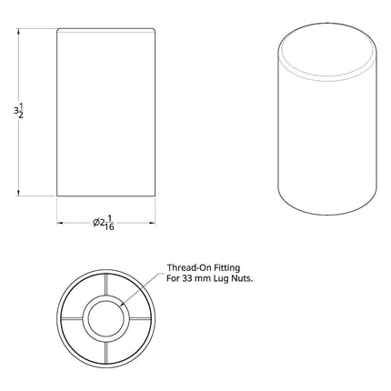 United Pacific 33 mm x 3-1/2" Cache-écrou cylindrique chromé en plastique – À visser (60/paquet) Camion Semi