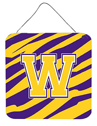 Caroline's Treasures Tiger Stripe-Purple Gold Wall or Door Hanging Prints, Initial W, 6 x 6, Multicolor