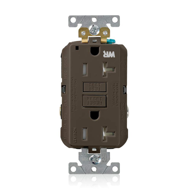 Leviton G5362-WT 20A-125V Extra-Heavy Duty Industrial Grade Weather/Tamper-Resistant Duplex Self-Test GFCI Receptacle, Brown, 20-Amp