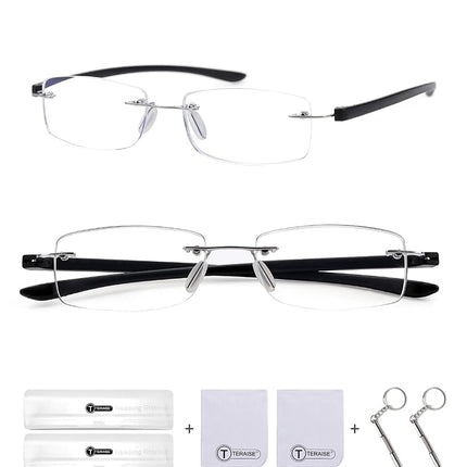 TERAISE 2-Pack Rimless Reading Glasses for Men Wom