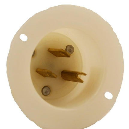 Leviton 15 Amp, 125 Volt, Flanged Inlet Receptacle, Straight Blade, Industrial Grade, Grounding, 5278-C, White/Beige