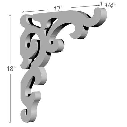 Ekena BKT18X17X01AS 1 1/4" W x 17" D x 18" H Ashford Bracket, Primed