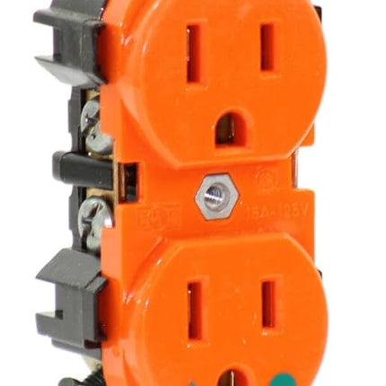 Leviton 5262-IG 15-Amp, 125 Volt, Industrial Series Heavy Duty Specification Grade, Duplex Receptacle, Straight Blade, Isolated Ground, Orange, SMALL