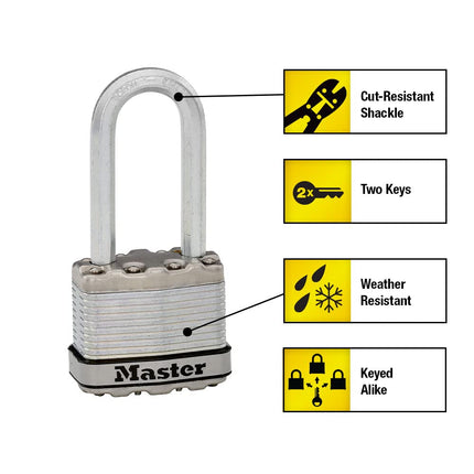 Master Lock M1XTRILHCCSEN, Triple Pack 1-3/4-Inch Wide Magnum Laminated Steel Padlock, 5/16-Inch Diameter, 2-Inch Shackle Clearance, 3-Pack, Silver, 3 Pack, Keyed-Alike