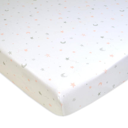 American Baby 3 Piece 100% Cotton Jersey Knit Fitted Crib Sheet for Standard Crib and Toddler Mattresses, Blush Pink Star/Zigzag, for Girls (33550PK/ST/ZZ)