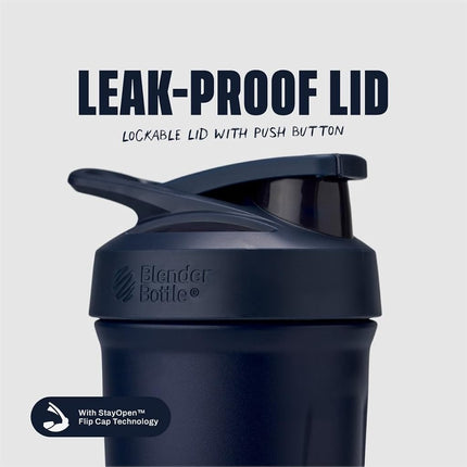 Vaso mezclador BlenderBottle Strada, botella de agua de acero inoxidable con aislamiento y batidor de varillas, 700 ml, azul marino