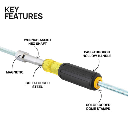 Klein Tools 654916 Heavy-Duty Hollow Shaft Nut Driver, Color-Coded 9/16-Inch Hex, Pass Through Design, 6-Point Socket, and Cushion-Grip Handle