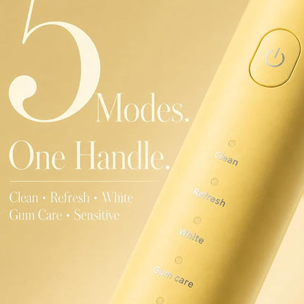 MySmile DY156 Electric Toothbrush for Adults, Rechargeable Sonic Battery Toothbrush Portable with 3 Brush Heads, 2 Mins 5 Modes Smart Timer, 45000VPM, One Charge for 60 Days - Yellow