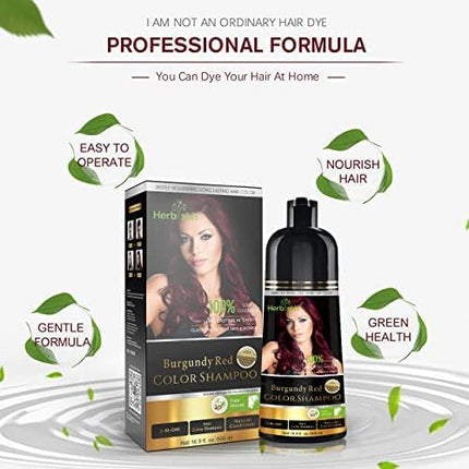 Herbishh Burgundy Red Hair Color Shampoo for Gray Hair Coverage 500ml