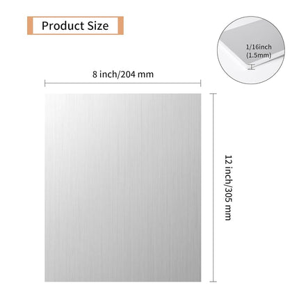 Tynulox 1PCS 6061 Aluminum Sheet Metal 1/16'' x 8'' x 12'', Aluminum Plates Covered with Protective Film, Heat Treatable Aluminum Flat Bar for DIY Craft, Industry