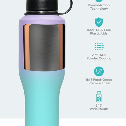 BUZIO 1.2 L Stainless Steel Water Bottle Fits in Car Cup Holders, Insulated