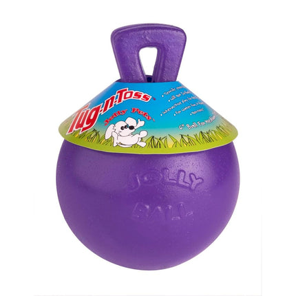 Jolly Pets Tug-n-Toss Heavy Duty Dog Toy Ball with Handle, 4.5 Inches/Small, Purple