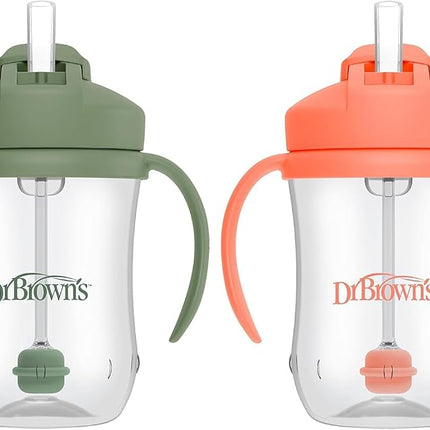Dr. Brown's Milestones, Baby's First Straw Cup Sippy Cup with Straw, 6m+, 9oz/270ml, 2 Pack, Coral & Olive Green, BPA Free