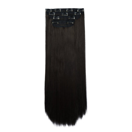 REECHO Extensiones de pelo largas y lisas de 24 pulgadas, 4 piezas, gruesas, con clip, color negro y marrón