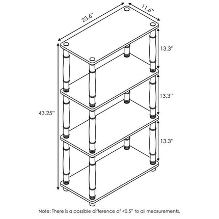 Furinno TURN-N-TUBE Storage Shelves, 4-Tier Book Shelf, Corner Shelf, Toolless Open Shelves, Classic Tubes, for Organization and Storage, Living Room, Home Office, Dark Cherry