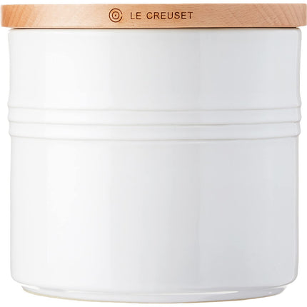 Le Creuset Stoneware Canister with Wood Lid, 1.5 qt. (5.5" Diameter), White