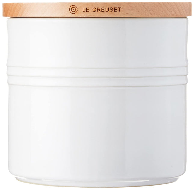 Le Creuset Stoneware Canister with Wood Lid, 1.5 qt. (5.5" Diameter), White