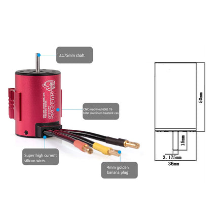 GoolRC Surpass Hobby 3650 Brushless Motor and ESC Combo, 3900KV Brushless Motor and 60A ESC for 1/10 Scale RC Car Truck Indispensable Accessory for Modification Enthusiasts