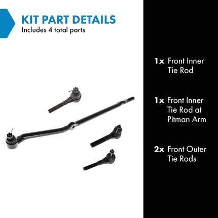 TRQ Front Inner and Outer Tie Rod Set 4 Piece