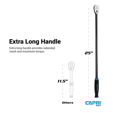 Capri Tools 1/2 in. Drive Fine 90-Tooth Extra Long Ratchet, Ergonomic Soft Grip, 25 in. Long