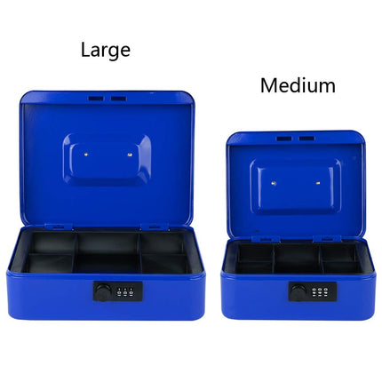 KYODOLED Cash Box with Combination Lock,Safe Metal Box for Money,Storage Lock Box with Money Tray,7.87"x 6.30"x 3.54" Blue Medium