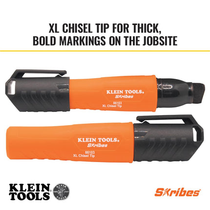 Klein Tools 86103 Skribes XL Permanent Marker, Chisel Tip, Professional-Grade Ink, Multi-Surface Jobsite Marker for Wet, Dry and Oily Surfaces, Black
