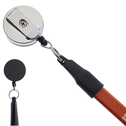 Paquete de 2 identificadores de especialista - Sujetador de bolígrafo retráctil resistente - Ideal para marcadores y lápices de carpintero - Cable de nailon grueso, carrete autorretráctil y clip de metal ajustado para cinturón de Reel-N-Rite