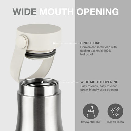 LocknLock Metro Bottle Double-Wall Insulated Stainless Steel with Silicone Handle, 24 oz, Silver