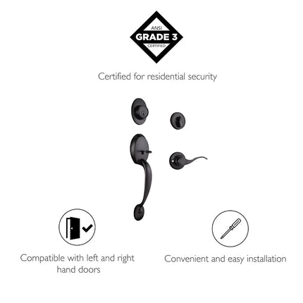 Design House 778910 Coventry Door Handleset with Springdale Interior Lever and Single Cylinder Deadbolt Matte Black