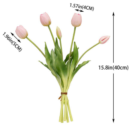 DUYONE 15pcs Artificial Tulips Flowers, Real Touch Latex Bouquet, Fake Tulips for Office Wedding Party Home Kitchen Garden Decoration(Light Pink,15pcs)