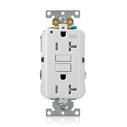 Leviton 20A-125V Extra-Heavy Duty Industrial Grade Weather/Tamper-Resistant Duplex Self-Test GFCI Receptacle, G5362-WTW, White