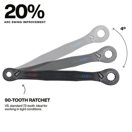 Klein Tools 68214 4-in-1 Ratcheting Wrench, Box Wrench, SAE Hex Sizes 1/4, 5/16, 3/8, and 7/16-Inch, 90-Tooth Ratchet, Pass-Through Design