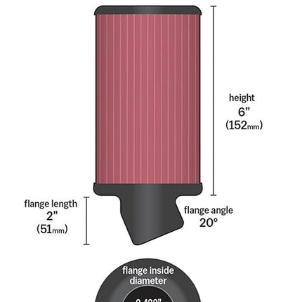 K&N Universal Clamp-On Air Filter: High Performance, Premium, Washable, Engine Filter: Flange Diameter: 2.4375 In, Filter Height: 6 In, Flange Length: 2 In, Shape: Round, RU-1770