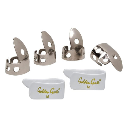 Golden Gate GP1-3W Pack de médiators pour pouce et doigts – Acier inoxydable/blanc – Medium