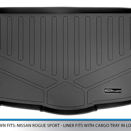 SMARTLINER Alfombrilla de maletero de carga negra para Nissan Rogue Sport 2017-2019 - El forro se ajusta con la bandeja de carga en la posición más baja