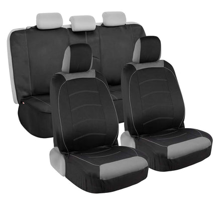 Motor Trend M314 Black/Gray Two Tone Premium Front Seat Covers with Waterproof Rear Protector – Universal Fit with Extended Bench Side Coverage for Car, Truck, Van, and SUV