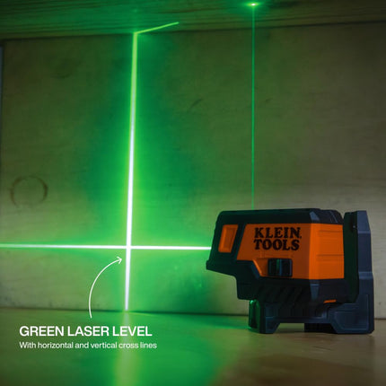 Klein Tools 93MCLPG Compact Self-Leveling Laser Level with Plumbing Point, Bright Green Cross Line, 75ft Range, Laser Class 2, Power Output <1mW, Magnetic Mount