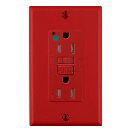 Leviton GFTR1-HGR 15A-125V Extra-Heavy Duty Hospital Grade Tamper-Resistant Duplex Self-Test GFCI Receptacle, Red, 15-Amp