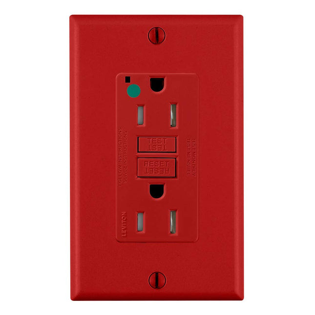 Leviton GFTR1-HGR 15A-125V Extra-Heavy Duty Hospital Grade Tamper-Resistant Duplex Self-Test GFCI Receptacle, Red, 15-Amp