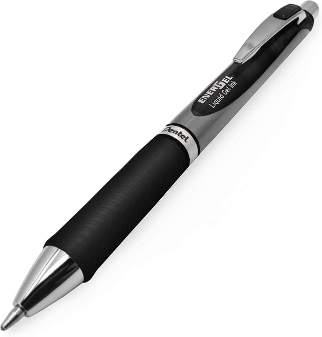 Pentel Energel Stylo Gel Liquide - Pointe Large 1 mm, 6 Stylos Encre Noire et 6 Stylos Encre Bleue Energel, Pack de 12 Stylos Gel Liquide Rétractables Deluxe RTX Combo.