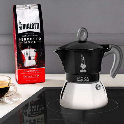 Bialetti New Moka Induction Induction Coffee Pot, 6 Cups, 280 ml, Aluminium, Black