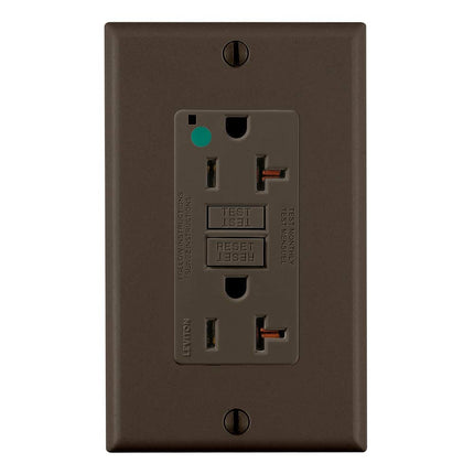 Leviton 20A-125V Prise de courant double GFCI à auto-test de qualité hospitalière très robuste, non inviolable, 20 A, GFNT2-HG, Marron
