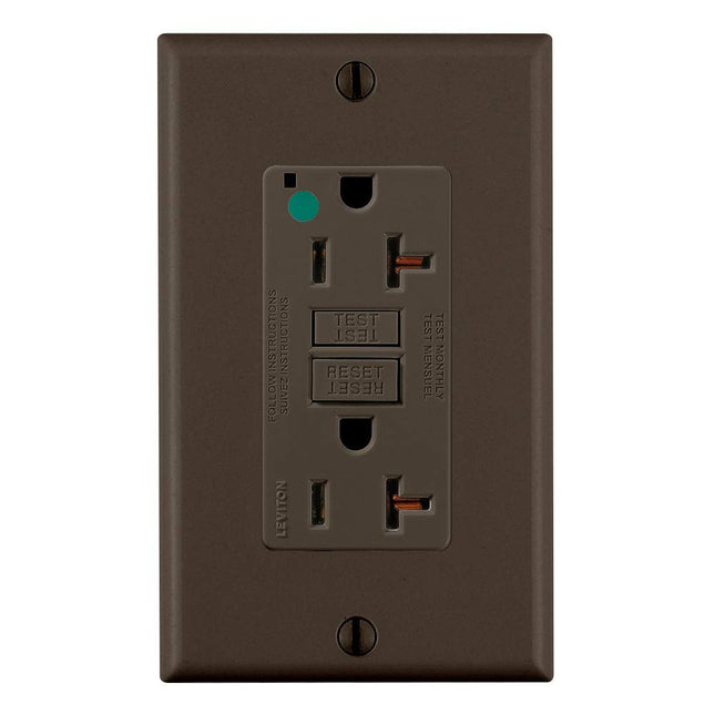 Leviton 20A-125V Extra-Heavy Duty Hospital Grade Non-Tamper-Resistant Duplex Self-Test GFCI Receptacle, 20-Amp, GFNT2-HG, Brown