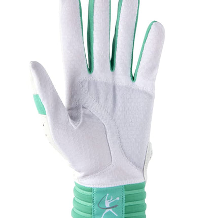 Mizuno Finch - Guante de bateo acolchado para sóftbol para mujer, blanco-menta, talla extra pequeña