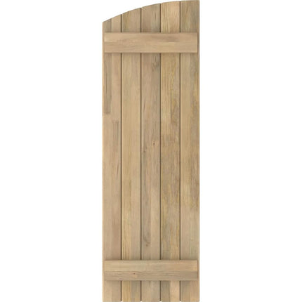 Ekena Millwork ARW101BE518X51UNH Americraft Five 2 Exterior Real Wood Joined Board-n-Batten Shutters w/Elliptical Top (Per Pair), 17 1/2"W x 51"H, Unfinished