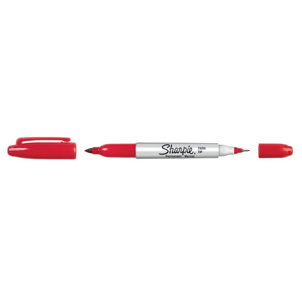 Sharpie Twin Tip Permanent Markers | Fine & Ultra-Fine Points | Red | 12 Count