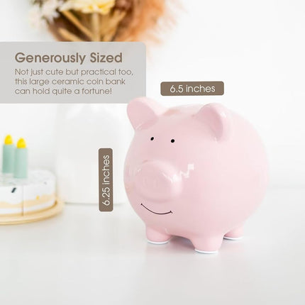 Pearhead Large Ceramic Piggy Bank, Light Pink, Ideal for Boys and Girls, Kids Money and Coin Bank, Perfect Baby Boy Nursery Décor, Great Gift and Newborn Keepsake