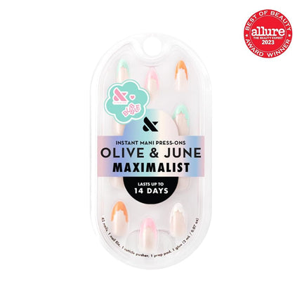 Olive & June Maximalist Instant Mani Press-On Nails (Glue) | 42 Fake Nails, 21 Sizes | Non-Toxic, Long-Lasting Big, Bold Gorgeous Realistic Look | Salon-Quality | Medium, Almond | Scalloped French